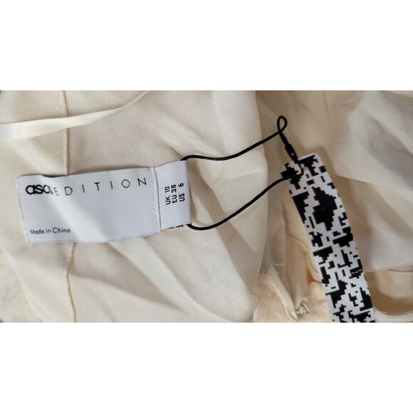 ASOS EDITION Textured Cinched Pleat Waist Mini Dress in stone Size 6 - Picture 9 of 12